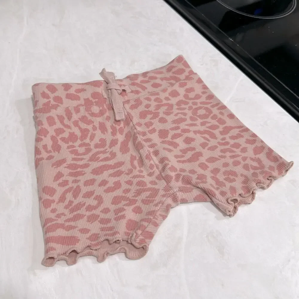 HuxBaby Animal Rib Tee + Short Set Sz 12-18 Pink Leopard Spring Summer MSRP $59